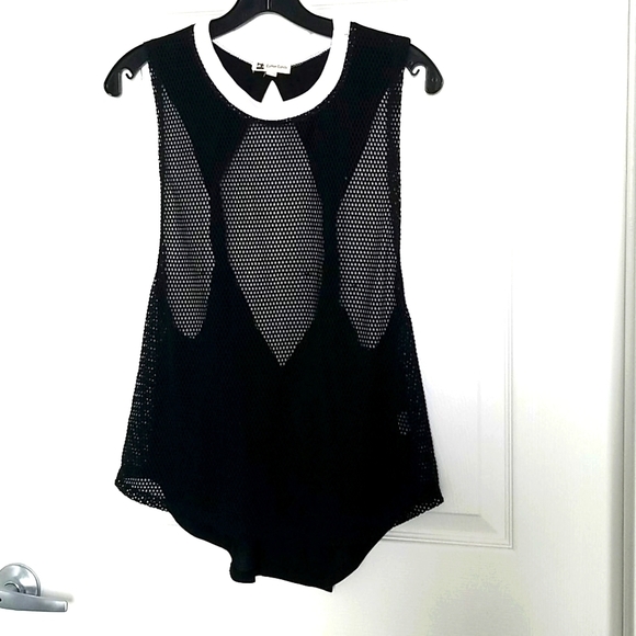 Cotton Candy Tops - Black fishnet backless tank top